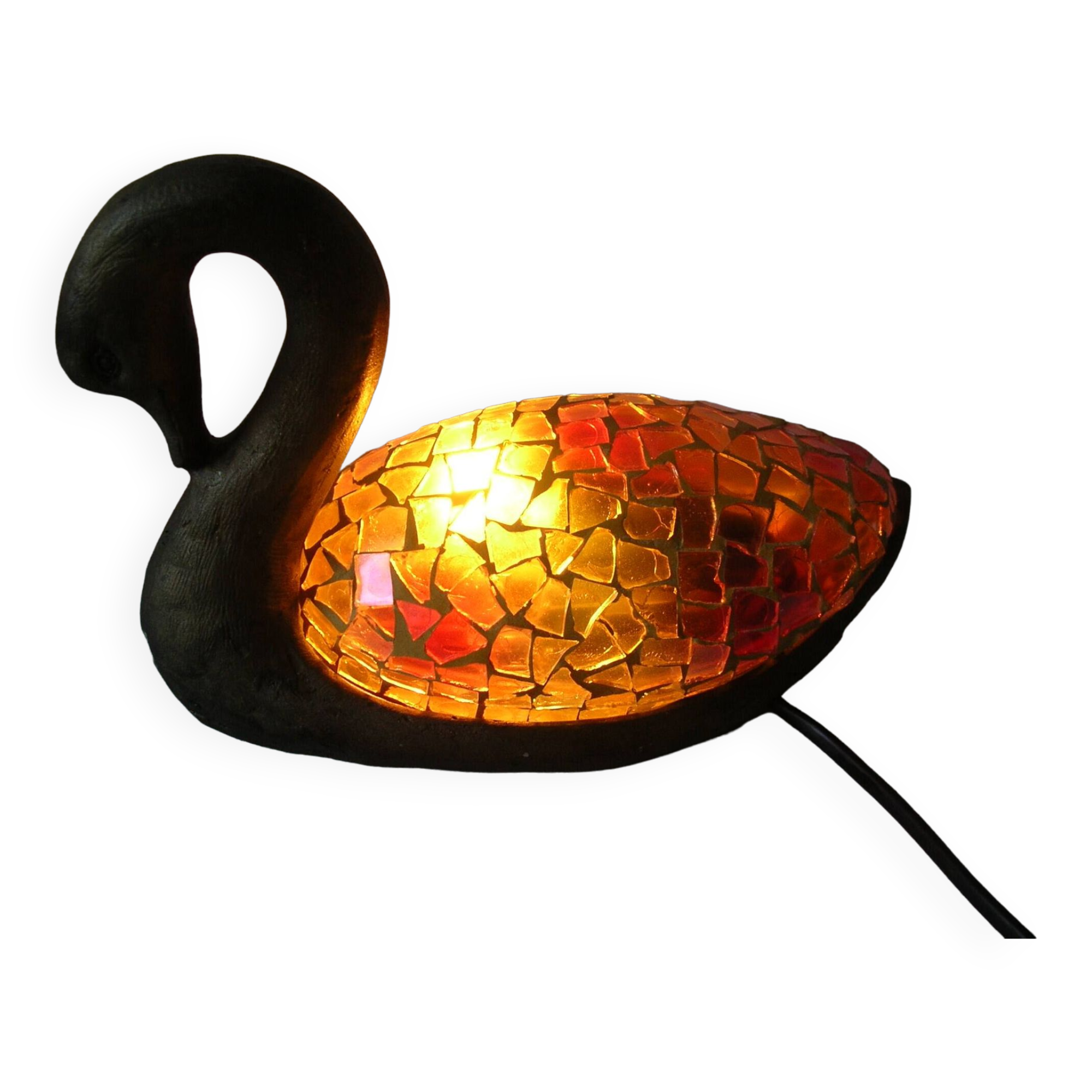 Night light lamp a swan in resin and stained glass glass deco office living room
