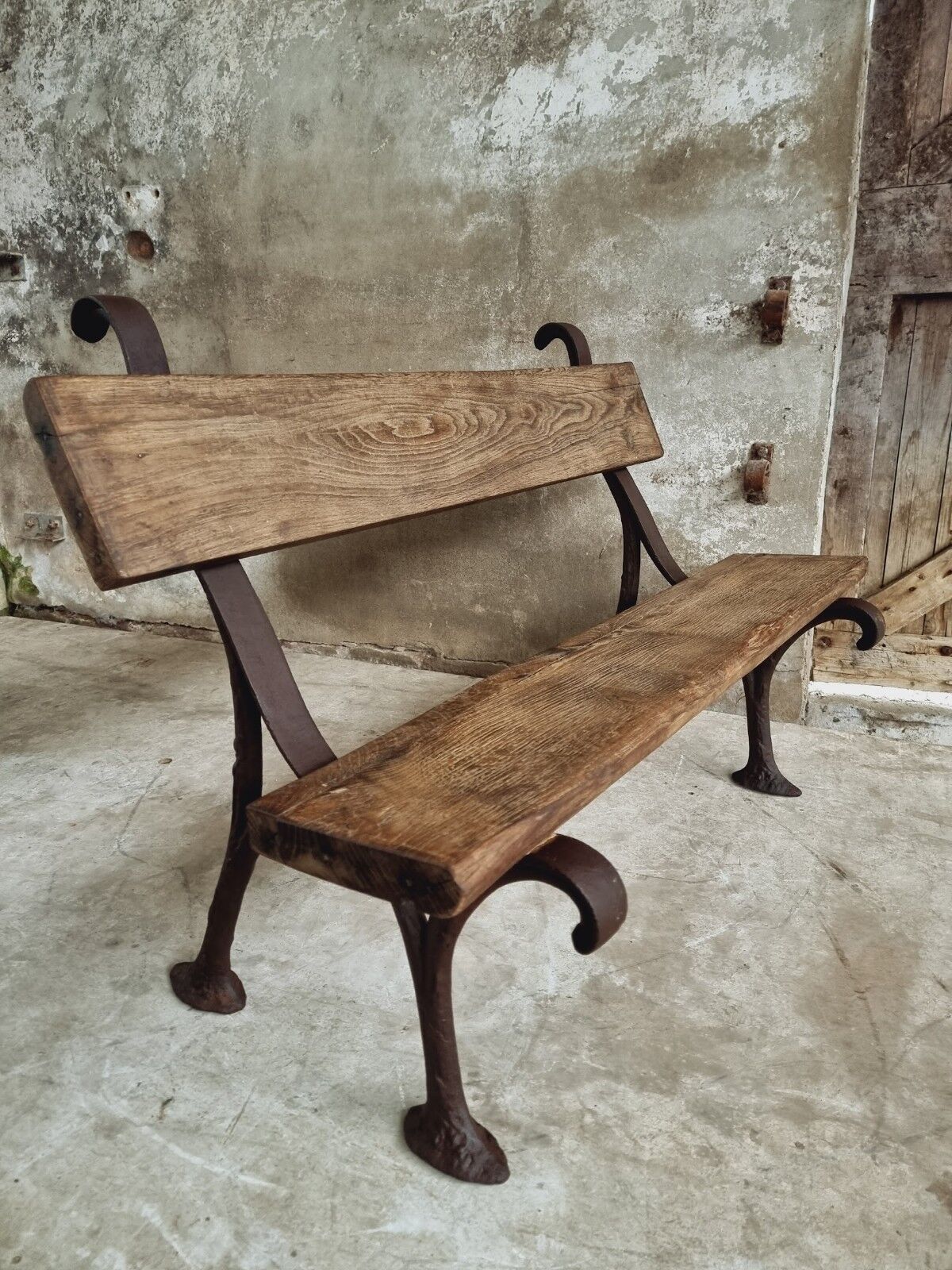 Antique garden bench park bench cast iron with oak