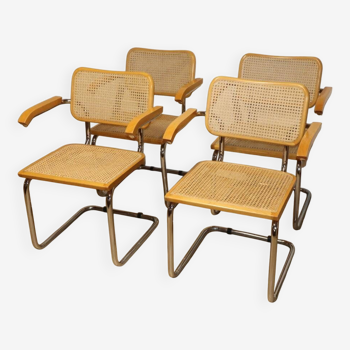 Series of 4 Cesca B64 chairs after Marcel Breuer in canework