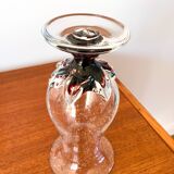 large bubbled glass vase and worked foot Biot style 70s