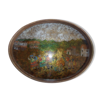 Oval tray in wood and glass plaster