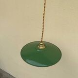 Pendant light indust enameled sheet metal vintage old farmhouse green and white