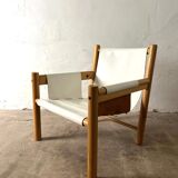 Safari armchair in white leather by Ibisco, Italian design, 1970s.