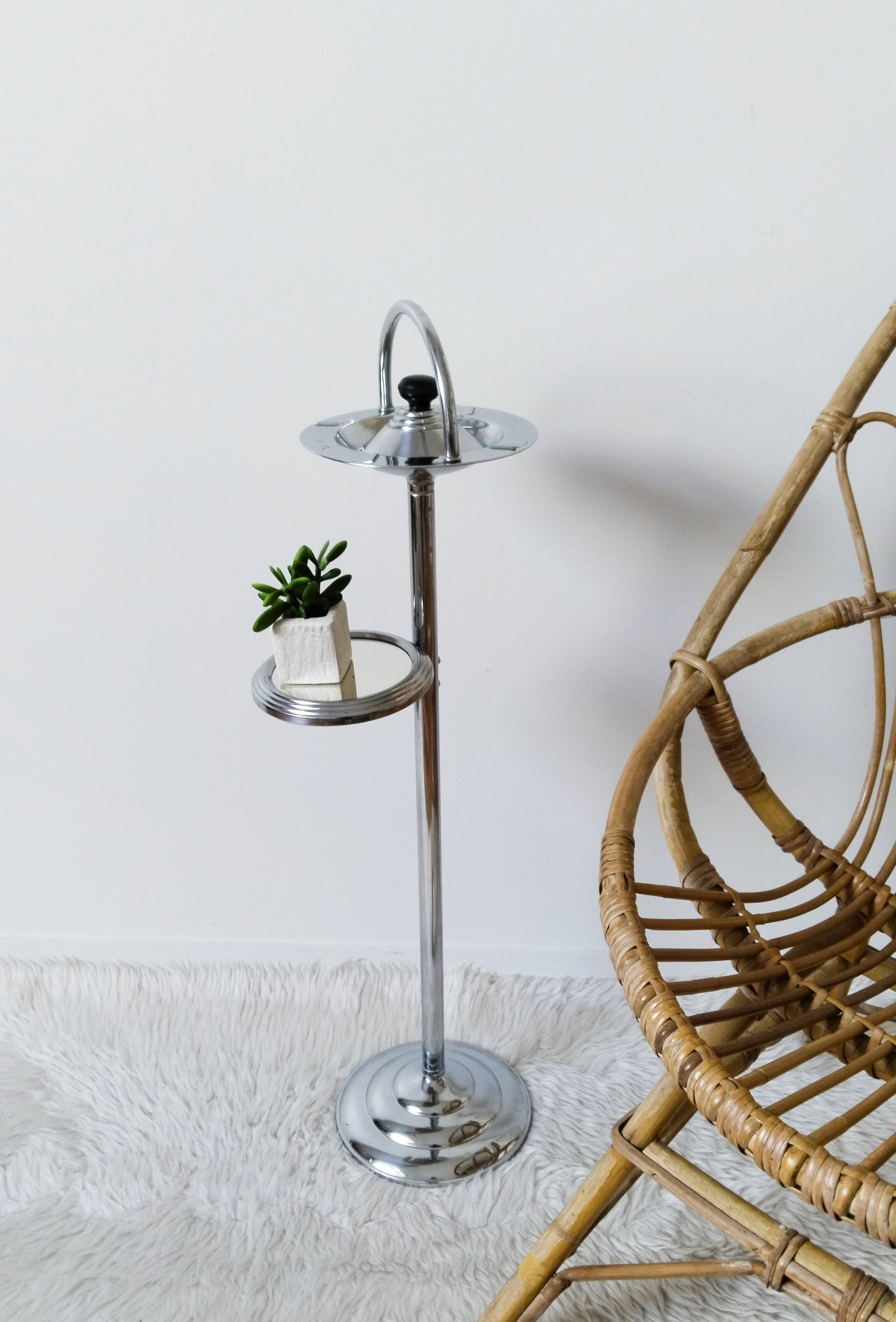 Free-standing ashtray, with mirror shelf