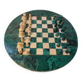 Vintage Complete Chess Set in Malachite and White Stone