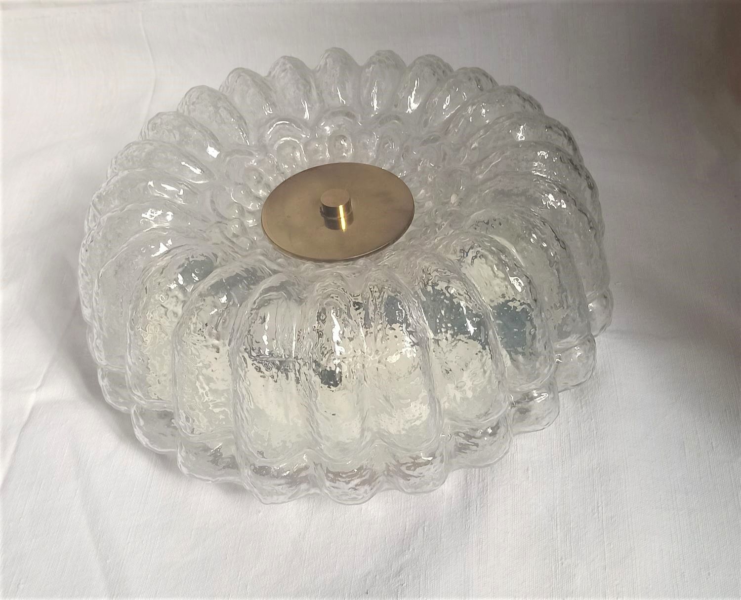Pair of ceiling lights brass glass Glashütte Limburg Circa 1950