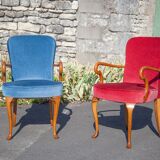 English lounge 4 armchairs and a coffee table Queen Anne armchairs blue and red fabric