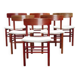6x red stained beech dining chairs "Model 250" by Farstrup Denmark, 1960's