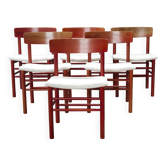 6x red stained beech dining chairs "Model 250" by Farstrup Denmark, 1960's
