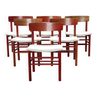6x red stained beech dining chairs "Model 250" by Farstrup Denmark, 1960's