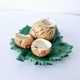 Servant Salt Pepper Mustard Ceramic DLG Vallauris Barbotine Escargot Leaf