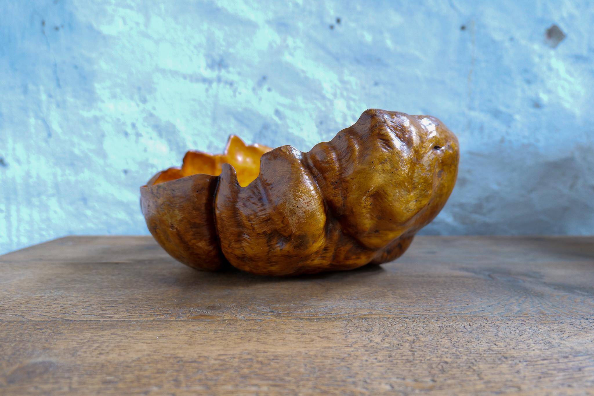 Swedish popular art Very large bowl in dark and curly birch, 1960s