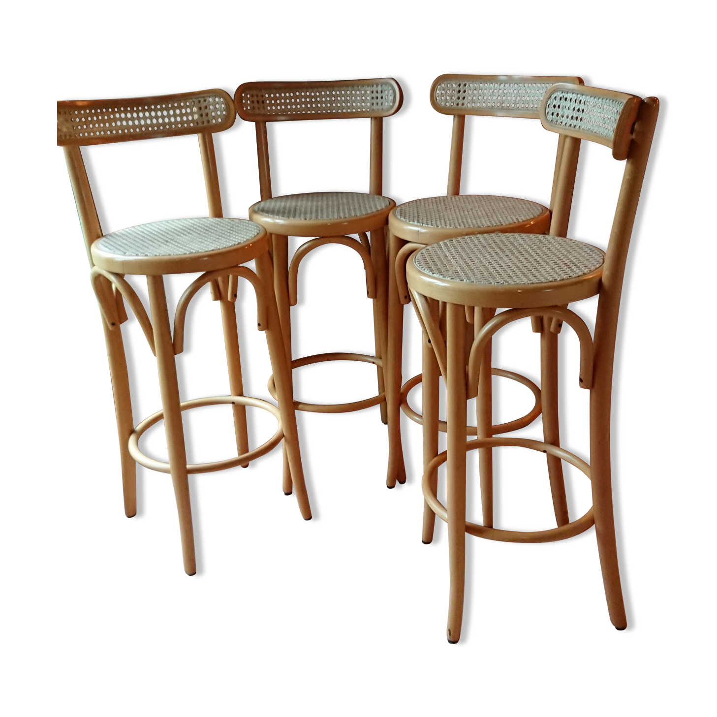 Bar stool caned curved wood