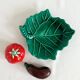 Vintage salt and pepper shaker colorful hand painted slip - Vegetables and leaf holder