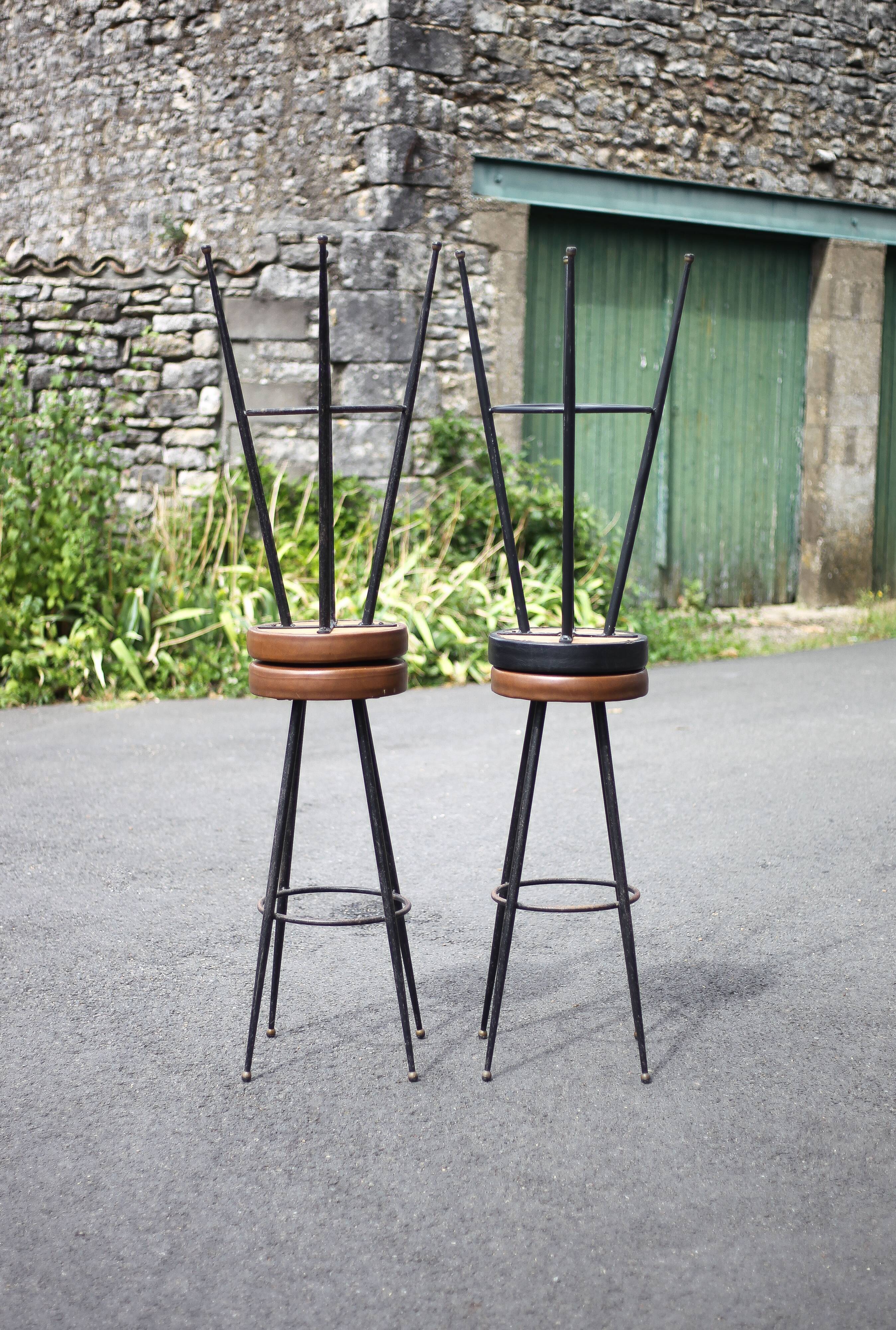 Set of 4 bar stools, metal and imitation leather stool, high stool