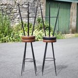 Set of 4 bar stools, metal and imitation leather stool, high stool