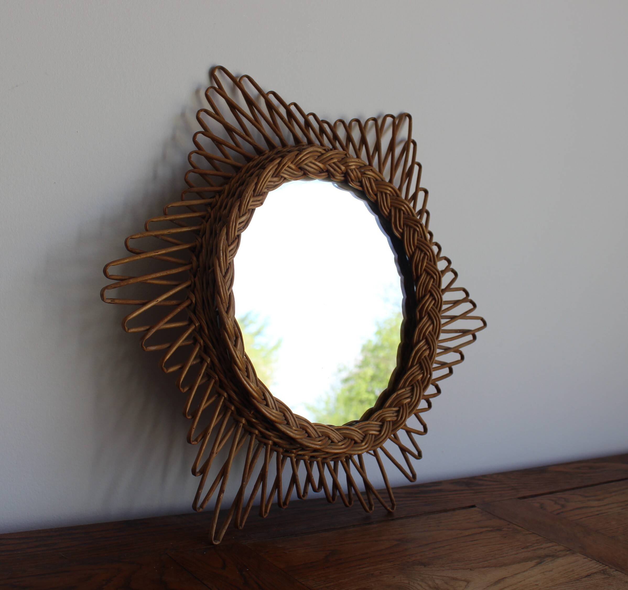 Old rattan star witch mirror vintage design 50s 60s