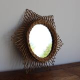 Old rattan star witch mirror vintage design 50s 60s