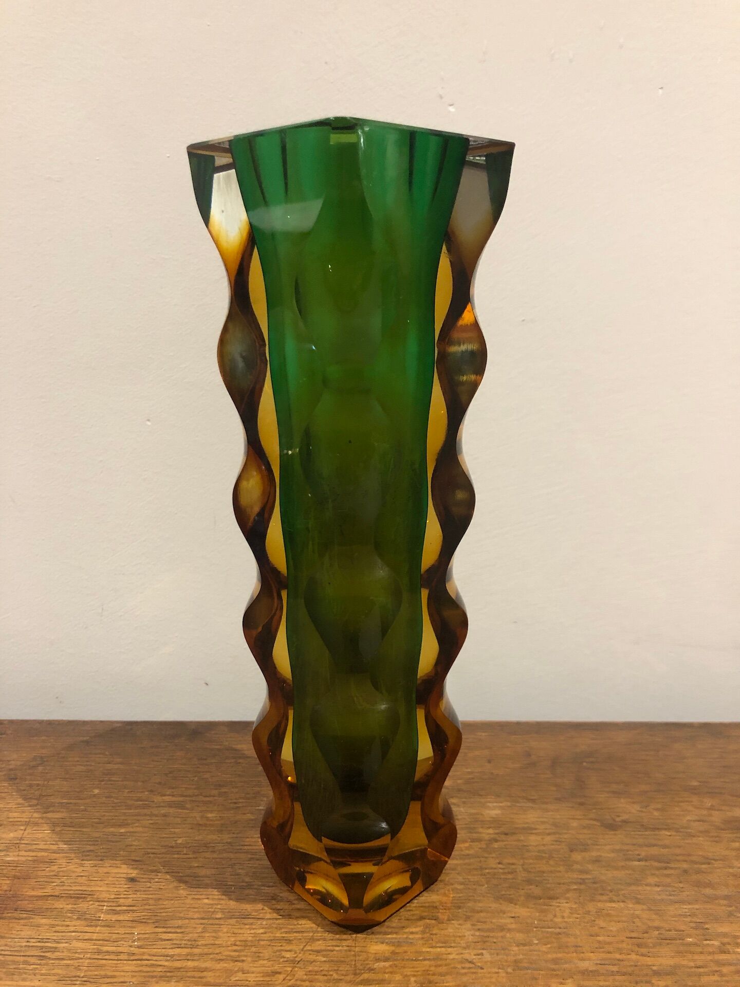 green and orange Murano vase