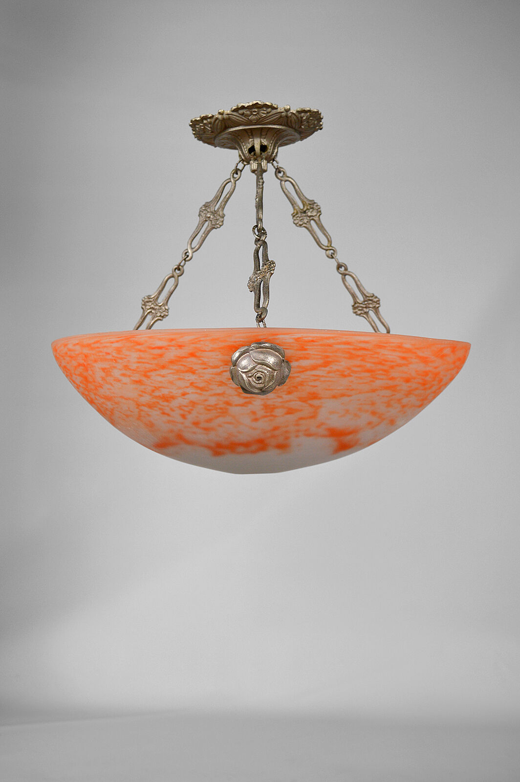 Art Deco pendant lamp in silver bronze, France, circa 1925