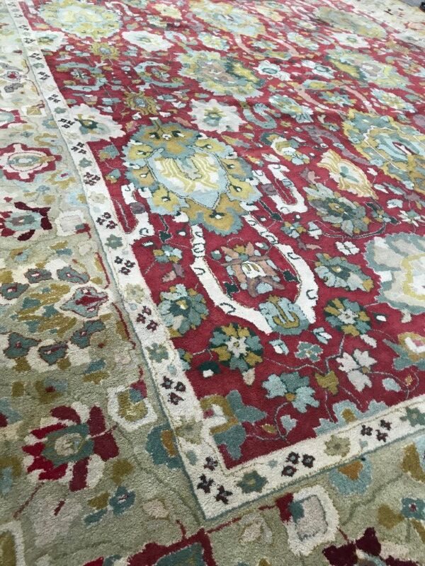Large carpet old Agra French Janus point made Lily hand 250 X 350 CM