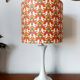 Lampe tulipe, abat-jour oiseaux orange, 1970