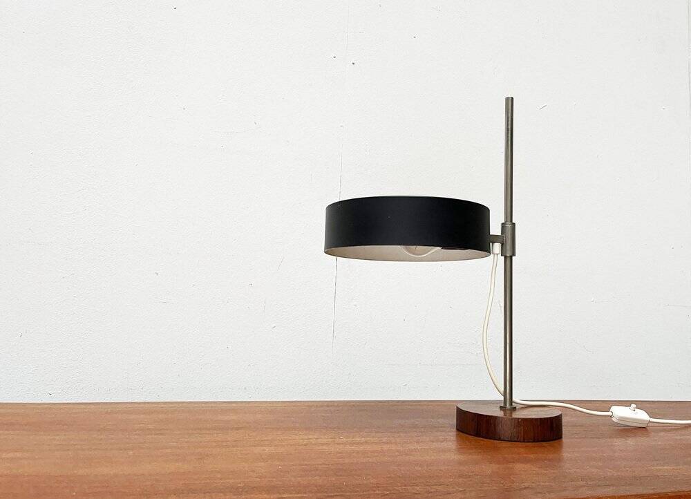 Mid-century minimalist table lamp with a teak veneer base, 1960s.
