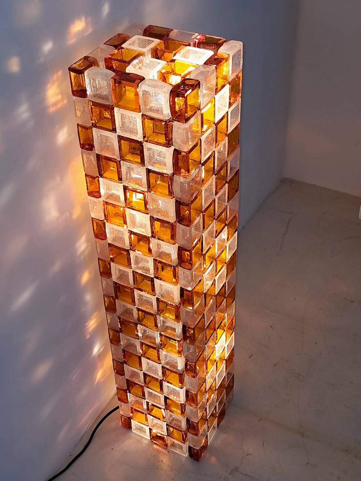Floor Lamp in Amber and Crystal Pulegoso Glass by Poliarte, Italy, 1970s
