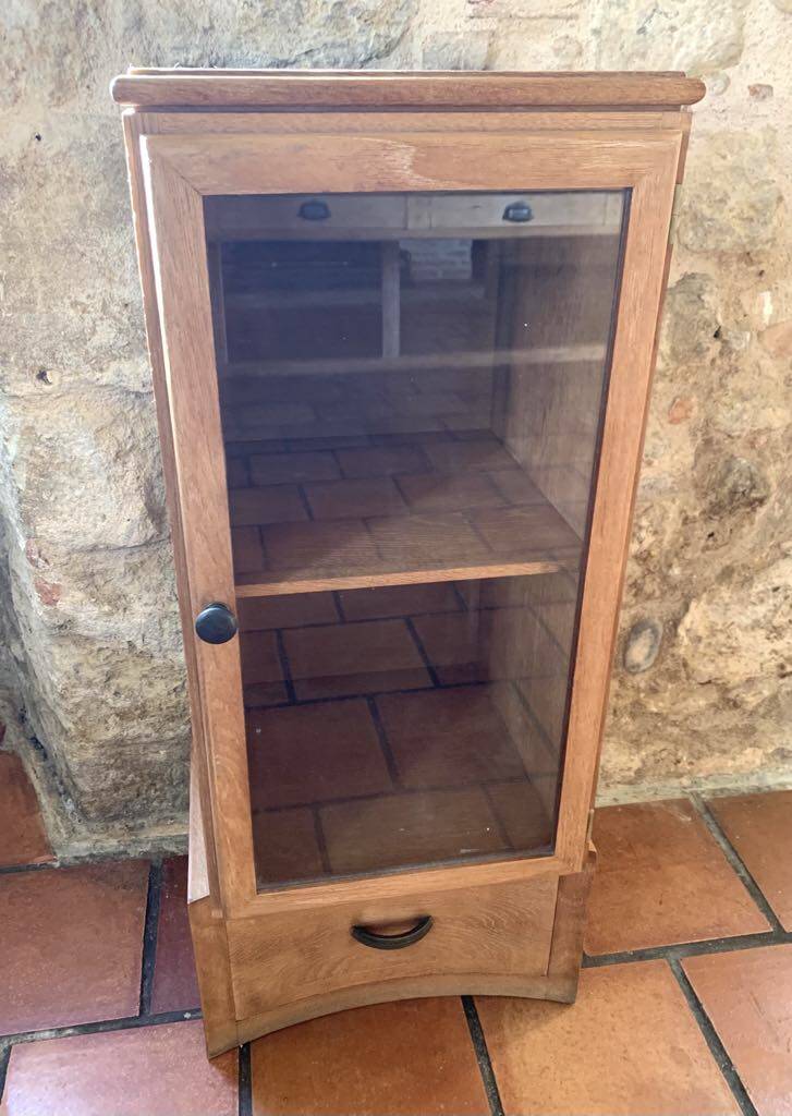 Wooden glass cabinet with drawer
