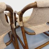 Suite de 3 fauteuils danois vintage esprit safari de Horsnæs Møbelfabrik en rotin et tissu des année