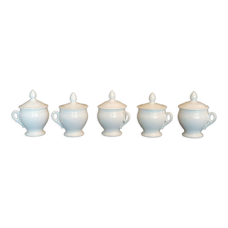 5 anciens pots à crème en porcelaine