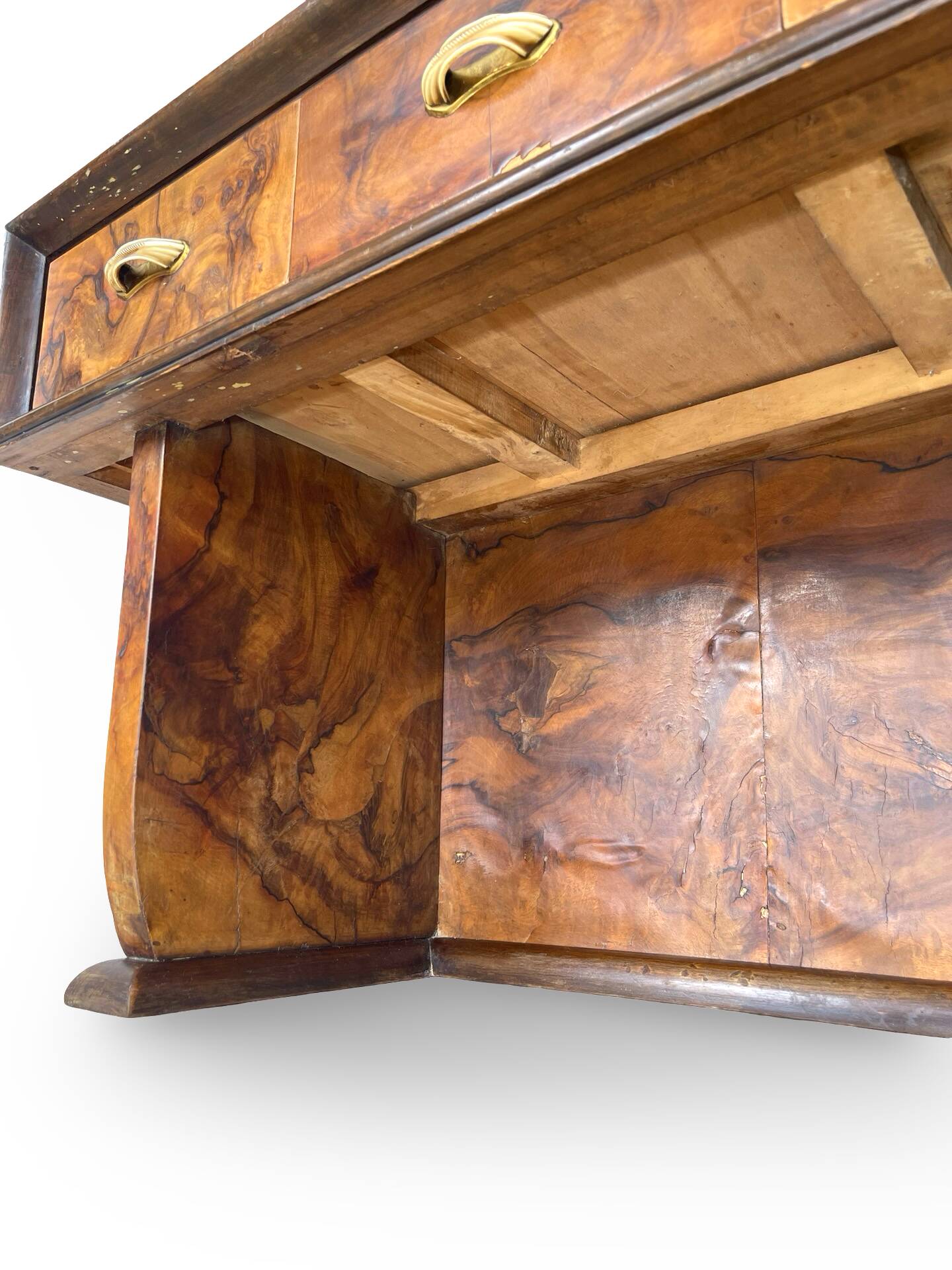 Italian burl walnut art deco console table, 1930s.