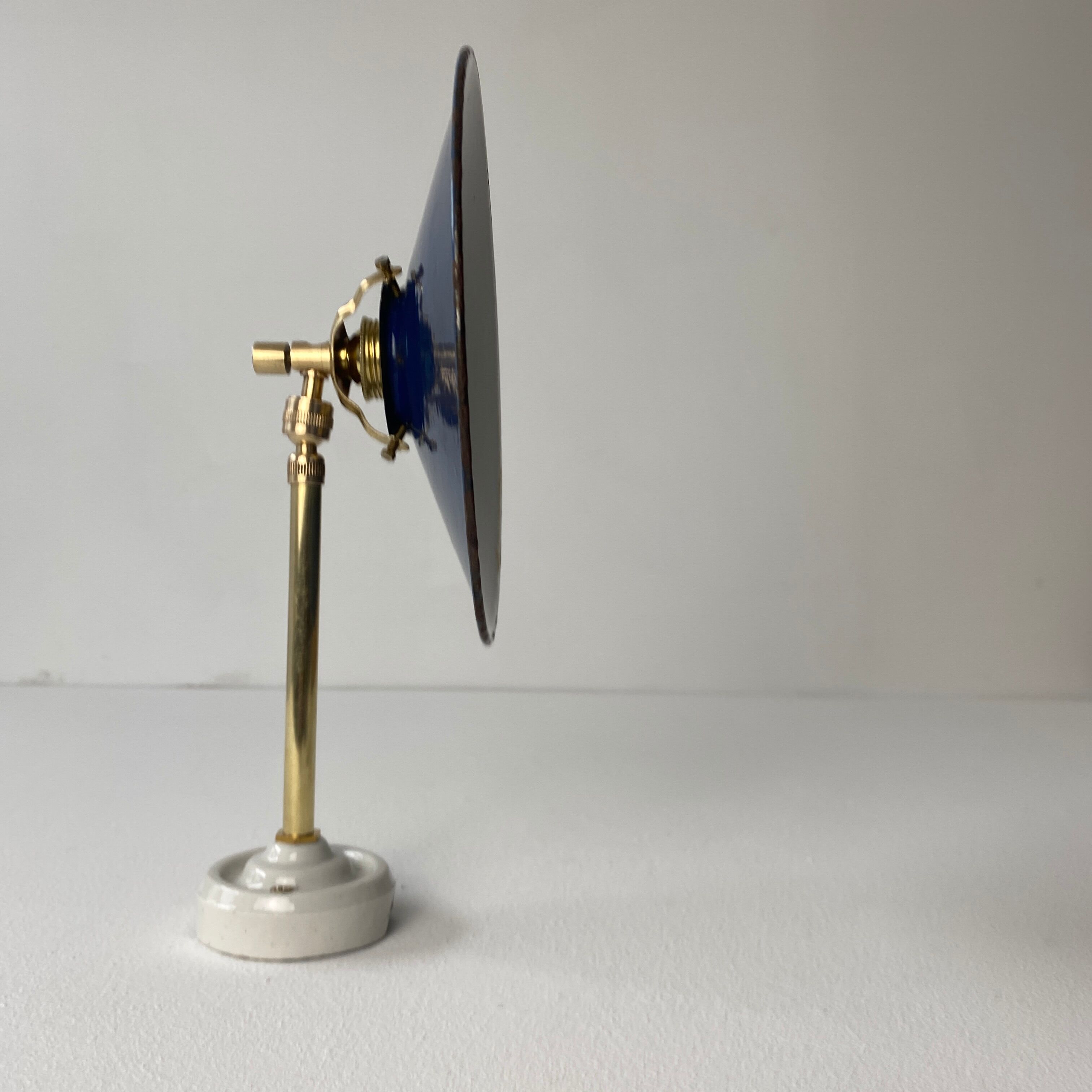 Pair of old vintage blue enamelled wall lamps