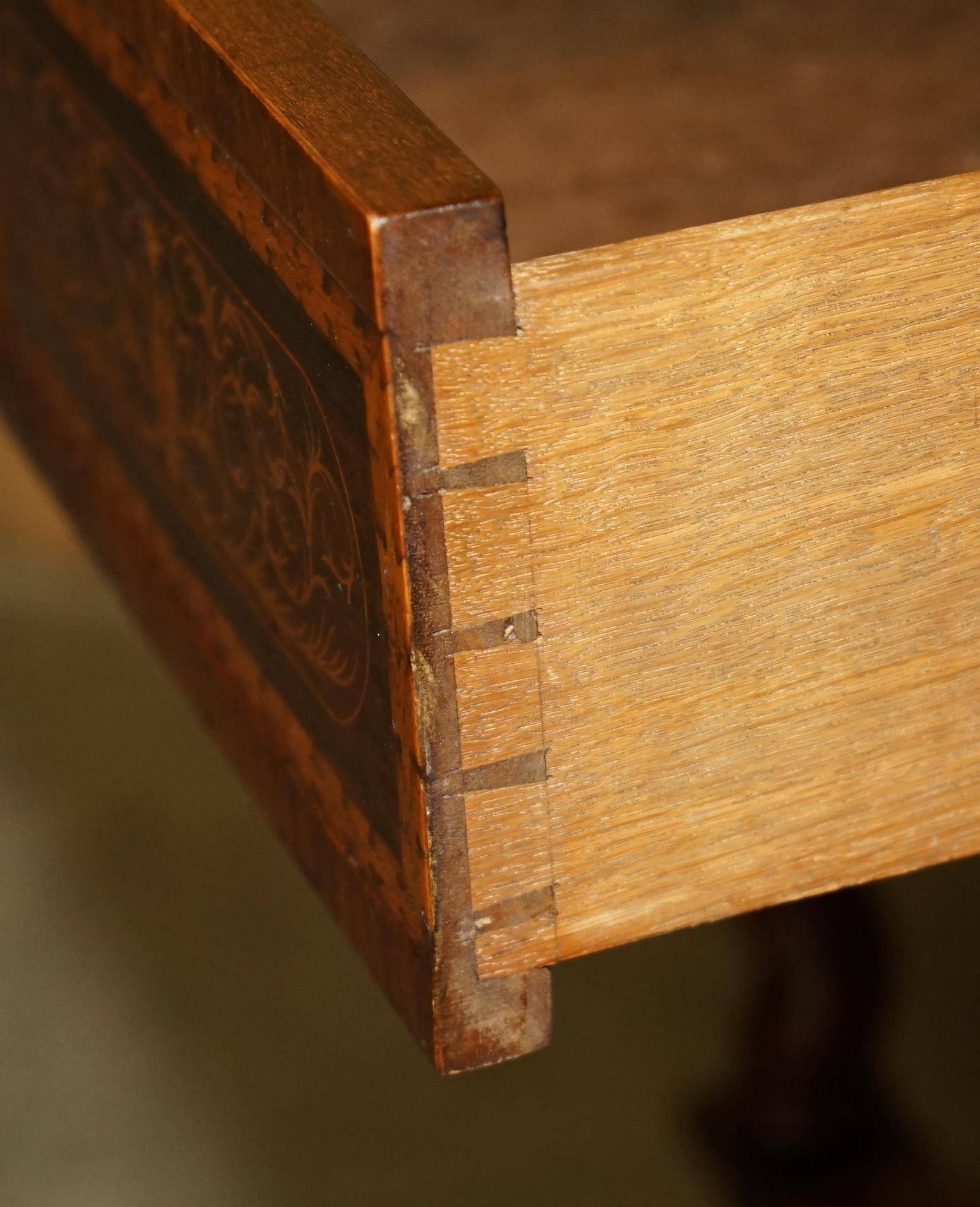 William & Mary antique marquetry drawer desk in Seaweed style.