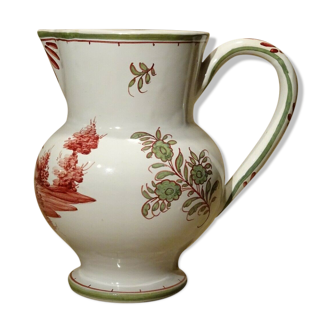 Wooden pitcher in earthenware decorated with landscape decoration