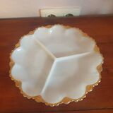 Dish with 3 compartments in opaline and vintage gilding