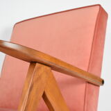Original vintage armchair compas, restored, 1960s, velvet, pink