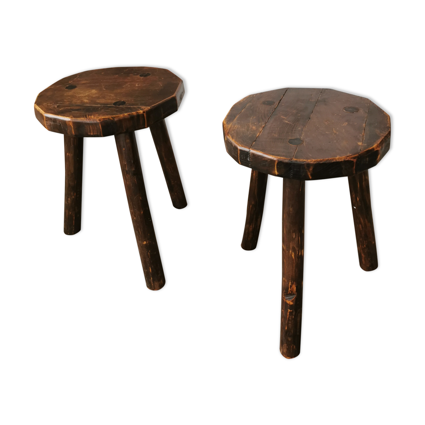 Pair of brutalist wooden stools