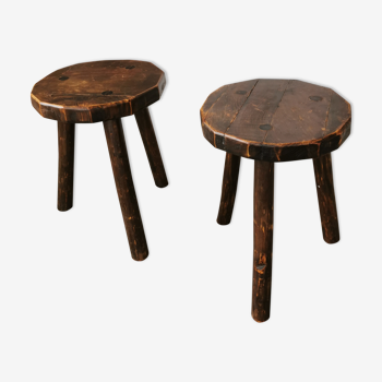 Pair of brutalist wooden stools