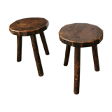 Pair of brutalist wooden stools