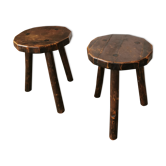 Pair of brutalist wooden stools