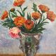 Old oil painting on panel bouquet of flowers