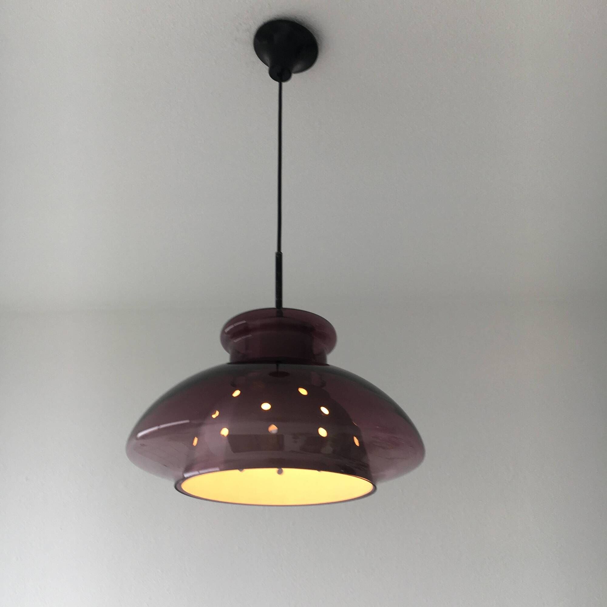 Doria Leuchten Germany Mid Century hanging lamp purple glass space age, 197