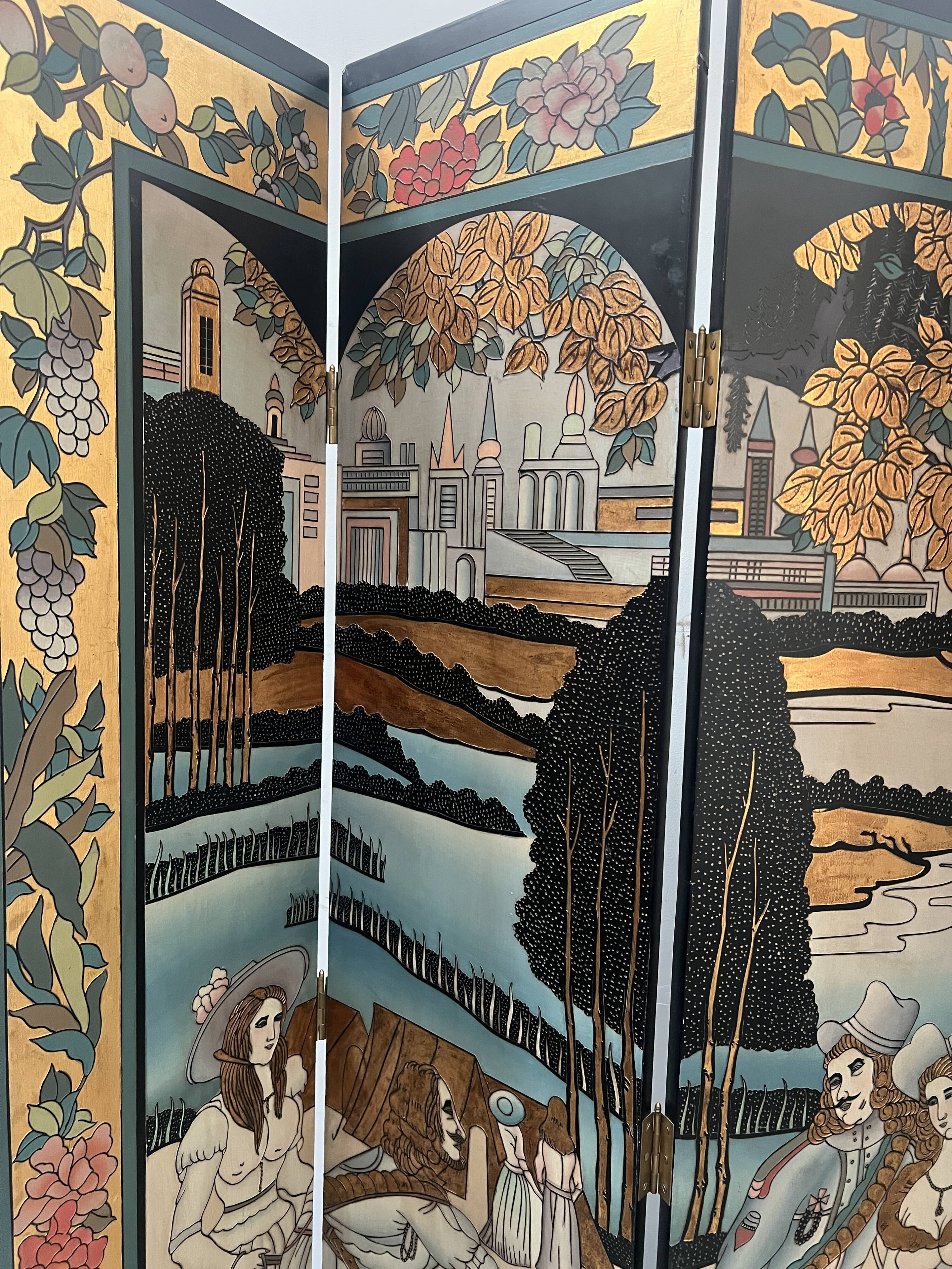 Six-panel painted screen, 20th century