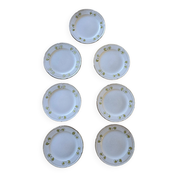 Set of 7 vintage Niderviller "Lys" painted stoneware dessert plates.
