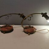 A set of very old art deco table lamps, estimated 1920s in brass and marble.