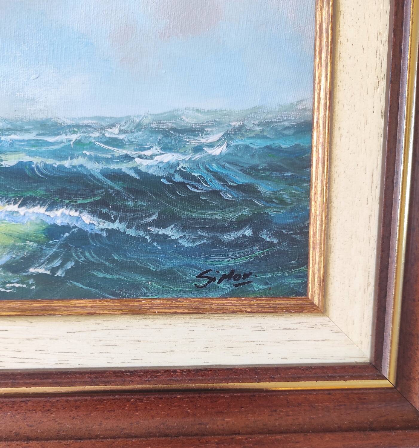 Vintage painting on canvas "Marine / Sailboat" signed Simon