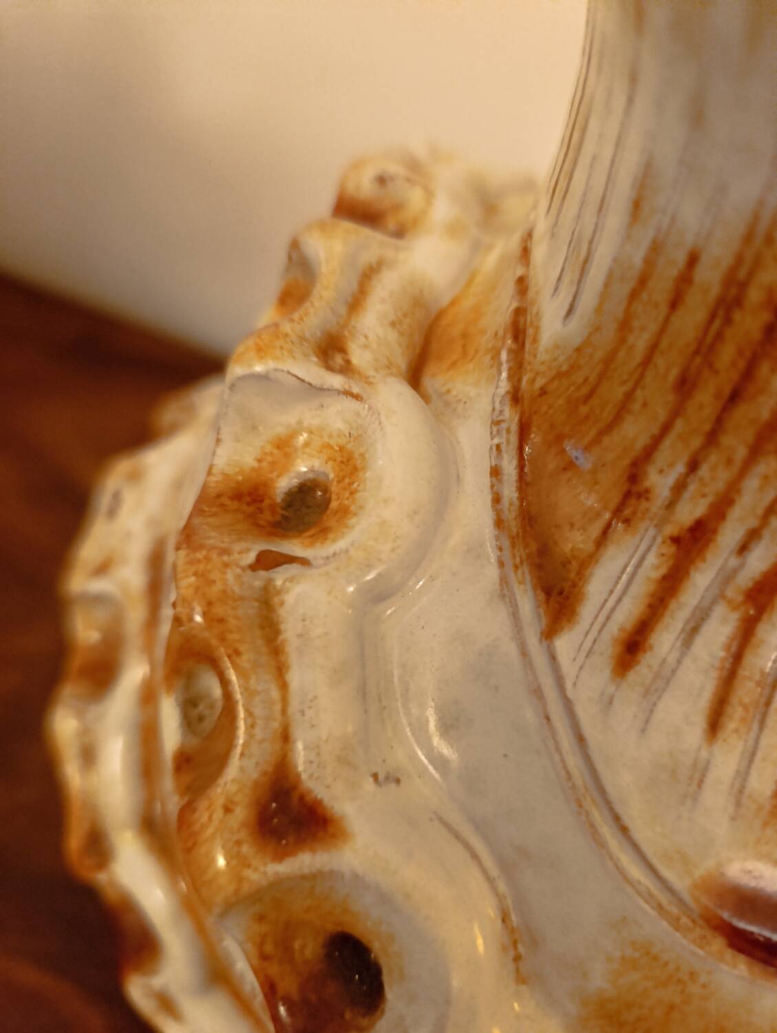 Large brutalist Italian ceramic vase, vintage two-tone, 60s/70s.