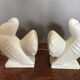 Pair of bookends in ceramic art deco cracked pigeons signed