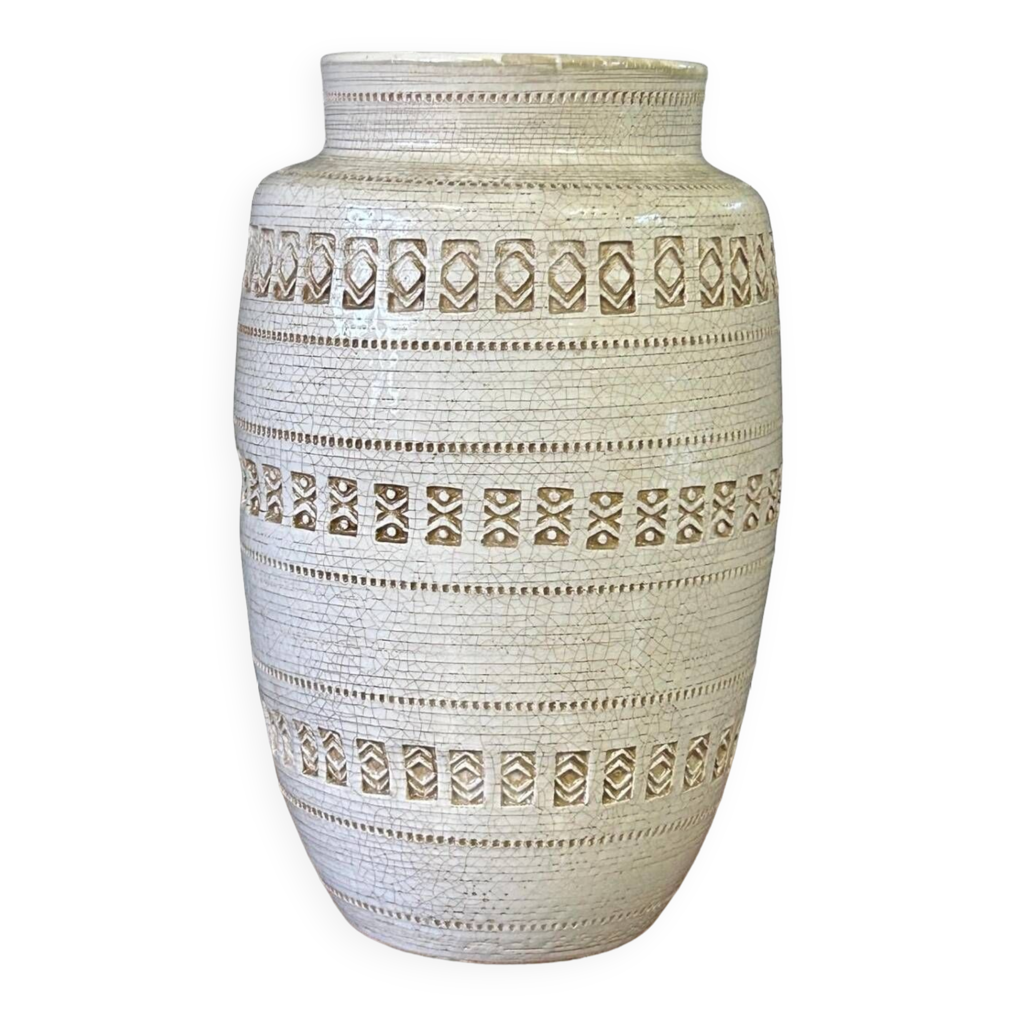 Jean Besnard ( 1889-1958) D’après, Vase à Glaçure Craquelée à Motif Géométrique Vers 1940